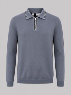 Topman Slate Blue Quarter-Zip Knit Long Sleeve Polo Sweater | Size XS